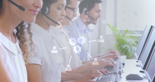 Sales team working together